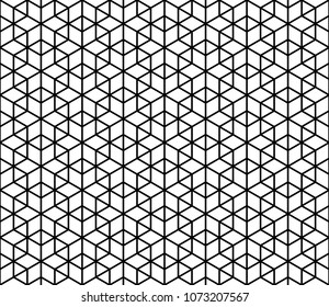 Seamless geometric pattern in style Kumiko.Black and white silhouette lines with a thin thickness.