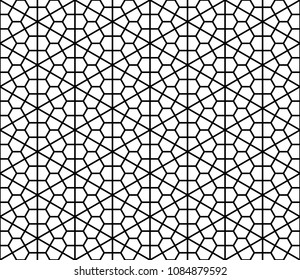 Seamless geometric pattern in style Kumiko.Black and white silhouette lines with a thin thickness.