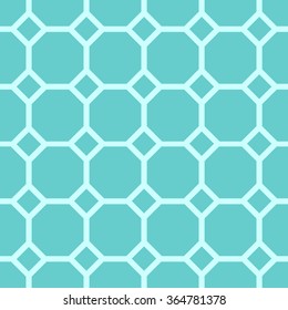 Seamless geometric pattern in the style of mosaic tiles light blue grid on aquamarine background.