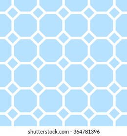 Seamless geometric pattern in the style of mosaic tiles white grid on a light blue background heaven.