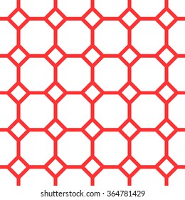 Seamless geometric pattern in the style of mosaic tiles red grid on white background.