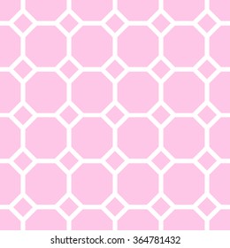 Seamless geometric pattern in the style of mosaic tiles white grid on a light pale pink background.