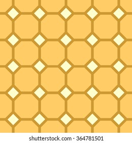 Seamless geometric pattern in the style of mosaic tiles brown caramel grid on an orange background with light honey yellow diamonds