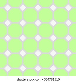 Seamless geometric pattern in the style of mosaic tiles light gray grid on a green background, with light gray diamonds
