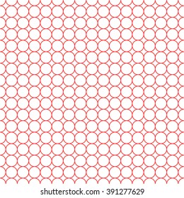 Seamless geometric pattern in the style of a mosaic of circles, red grid on white background.