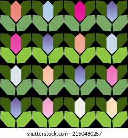 Seamless geometric pattern. Stylized flowers. For the design of various surfaces.For decorating fabric, paper, packaging, wallpaper.