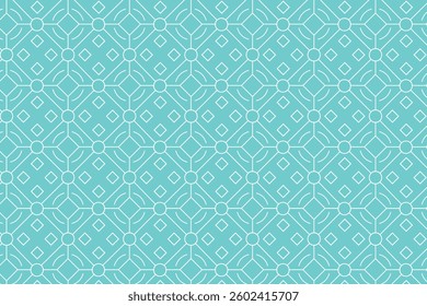 Seamless geometric pattern with symmetrical lines, circles, and diamond shapes. Inspired by traditional motifs, perfect for textiles, wallpapers, packaging, and digital backgrounds.