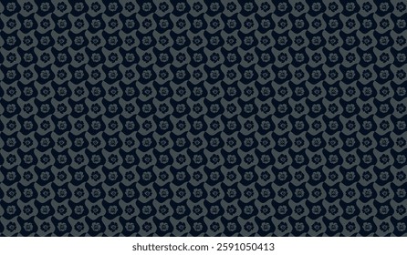 Seamless geometric pattern with tessellation optical illusion and flower in dark and blue. Vector illustration, for masculine shirt lady dress cloth textile cover wallpaper decoration cover