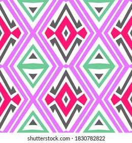 Seamless geometric pattern for textile design, wrapping papers, Abstract colored background. Colored tiling with fancy elements. 