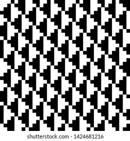 Seamless geometric pattern. Texture with 3D optical effect. Abstract graphic background. Black and white toothed design. Pixel art style.