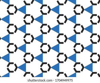 Seamless geometric pattern, texture or background vector in white, blue and black colors.