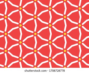 Seamless geometric pattern, texture or background vector in red, white and yellow colors.