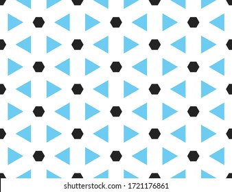 Seamless geometric pattern, texture or background vector in white, blue and black colors.