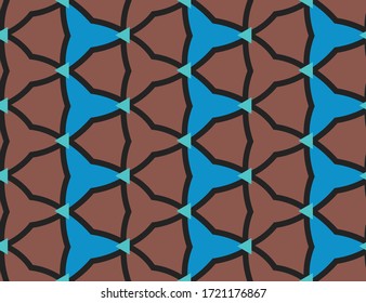 Seamless geometric pattern, texture or background vector in blue, brown and black colors.