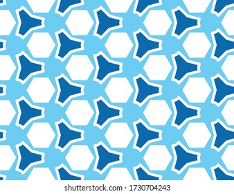 Seamless geometric pattern, texture or background vector in blue and white colors.