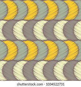 Seamless geometric pattern. The texture of the crescents. Embroidery on fabric. Scribble texture. Textile rapport.