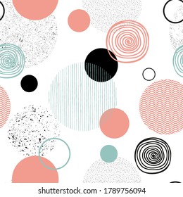 Seamless geometric pattern with textured circles.Abstract composition.