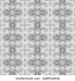 Seamless geometric pattern with thin curved lines. Striped modern fashion background for postcard design, fabrics, packaging paper, wallpaper,  cover. Vector illustration.