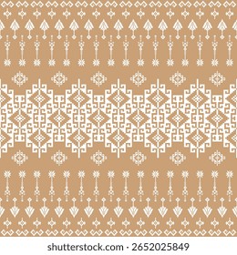 Seamless geometric pattern, traditional Asian tribal style, pixel embroidery pattern, beautiful background, fabric pattern for clothing, background decoration, silk, wrapping, Thai clothing, wallpaper