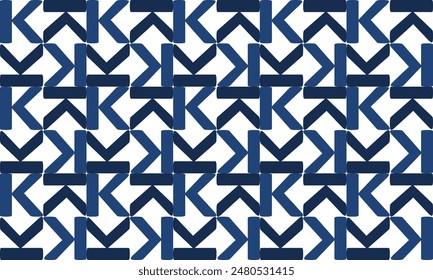 seamless geometric pattern with triangles, blue and white pattern of triangles arrow chevron and strip line fuzzy repeat seamless pattern design for fabric printing or wallpaper patter