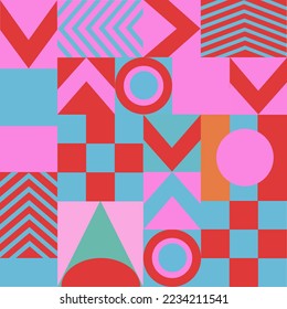 seamless geometric pattern with triangles circles four squares
