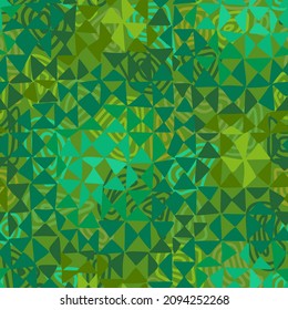 Seamless geometric pattern with triangles. Conceptual grid texture. Optic psychedelic repeat abstract swatch. Multicolor triangles with intricate texture overlay. Mosaic print. Low poly design.