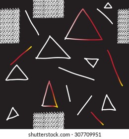 Seamless geometric pattern of triangles and lines on a black background
