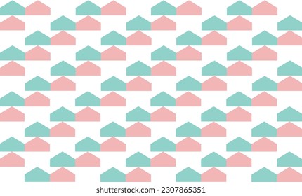 seamless geometric pattern with triangles pentagon repeat arrow in green and pink, replete image design for fabric printing
