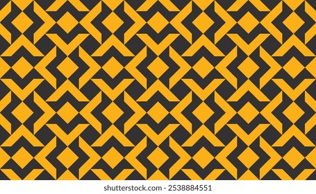 Seamless geometric pattern of triangles and rhombuses in black and orange colors. Perfect for printing, design backgrounds, wallpaper and tiles, gift wrapping