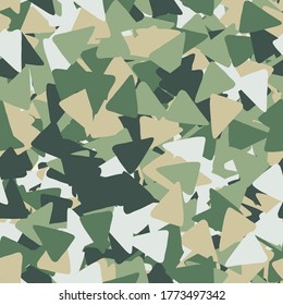 Seamless geometric pattern with triangles shapes in camouflage style. Decorative backdrop for fabric design, textile print, wrapping, cover. Vector illustration.