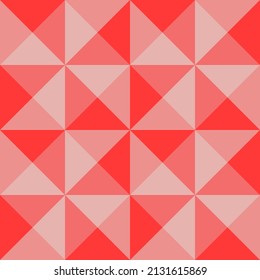 Seamless geometric pattern of triangles and squares in red shades with a gradient for textile.