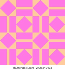 Patrón geométrico sin fisuras con triángulos y cuadrados. Fondo abstracto. Antecedentes para álbum de música, póster, tarjeta, anuncio. Ilustración vectorial. Naranja y rosa
