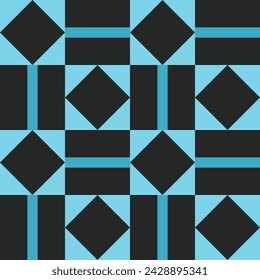 Seamless geometric pattern with triangles and squares. Abstract background. Background for music album, poster, card, advertisement. Vector illustration. Black and blue