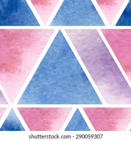 Seamless geometric pattern with triangles. Watercolor hand drawing. Vector illustration