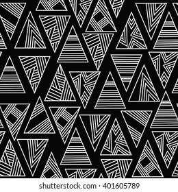 seamless geometric pattern. triangles with white lines on a black background. vector illustration