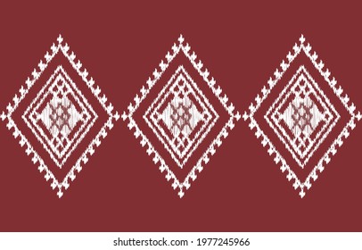 seamless geometric pattern. Tribal Art Ikat Ogee in traditional classic blue and white colors. based on ikat fabric style. Vector illustration.