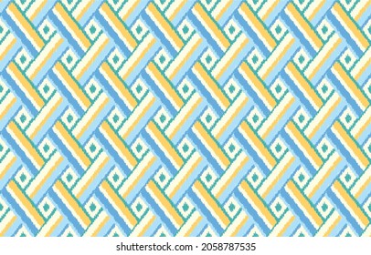 nahtloses geometrisches Muster. Tribal Art Ikat Ogee in traditionellen klassischen Pastellfarben. auf der Grundlage von Katzengewebe. Vektorgrafik.