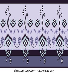 nahtloses geometrisches Muster. Tribal Art Ikat Ogee in traditionellen klassischen blauen Farben. auf der Grundlage von Katzengewebe. Vektorgrafik