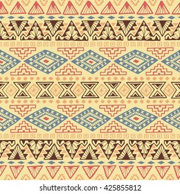 Seamless geometric pattern with tribal motifs. Ethnic ornament. Vector illustration.