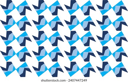 seamless geometric pattern with triple blue  tone  triangles, zigzag diamond on white background design for fabric printing or t-shirt paint screen repeat seamless patter