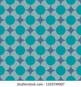 seamless geometric pattern in turquoise and blue based on overlapping circles