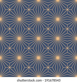 Seamless geometric pattern two color, gold grid on pale blue background