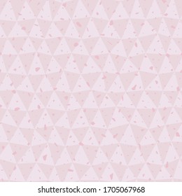 Seamless geometric pattern, uneven curved rhombuses and triangles. Texture noises, pale pink color. Vector.