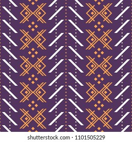 Seamless geometric pattern with V shapes and square dots. Folk style ornament