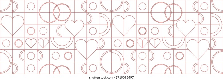 Patrón geométrico sin fisuras para el día de San Valentín en estilo minimalista. Dibujo de línea de diseño, fondo de mosaico. Fondo de impresión Abstractas con Formas simples.