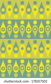 Seamless geometric pattern with various elements.