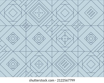 Seamless geometric pattern of various shapes and elements in a modern style.