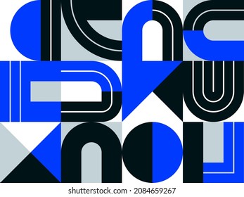 Seamless geometric pattern vector, abstract background design with blue elements taken from letters typography.