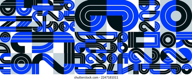 Seamless geometric pattern vector, abstract background design with blue elements taken from letters typography.