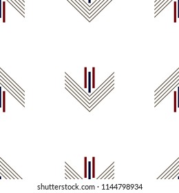 Seamless geometric pattern vector background colorful art with lines rectangles and arrows vintage retro design gray red navy blue white